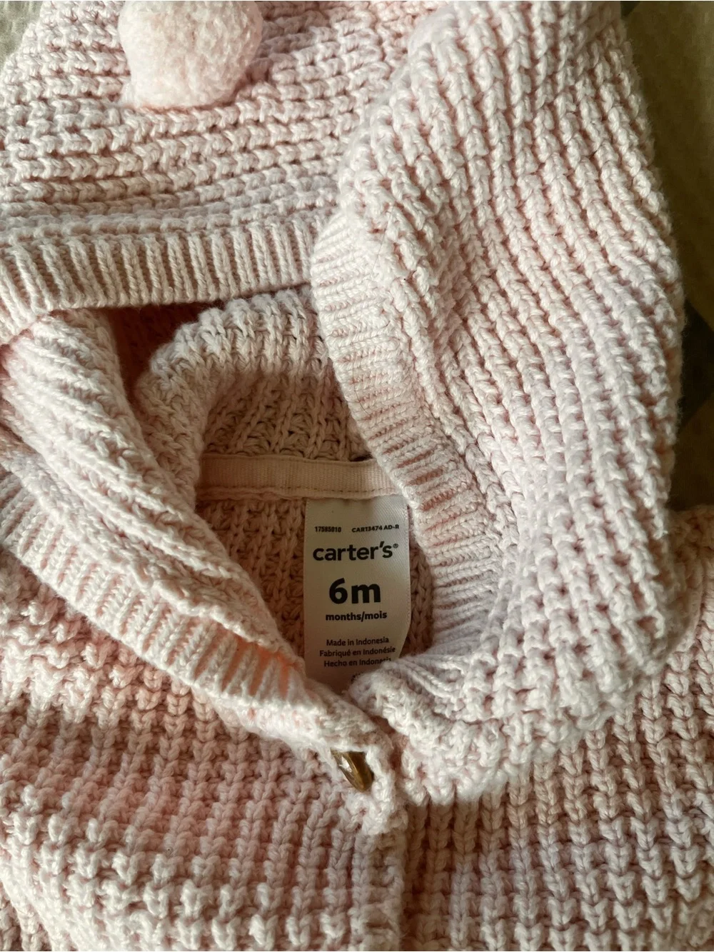 Carter's Pink Knit Hooded Baby Cardigan with Pom Hoods